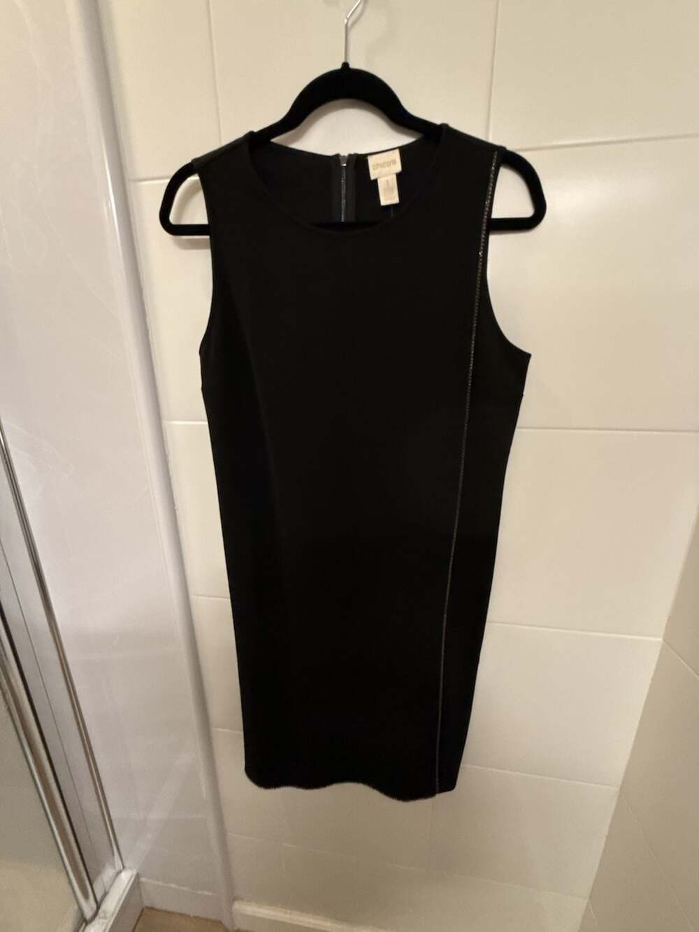 NWT Chico's Size 2 L 12-14 Black Rhinestone Trim Overlay Sleeveless Sheath Dress